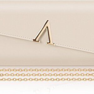 Nude Faux Leather Clutch Purse for Women Evening Bag with Chains for Formal Even